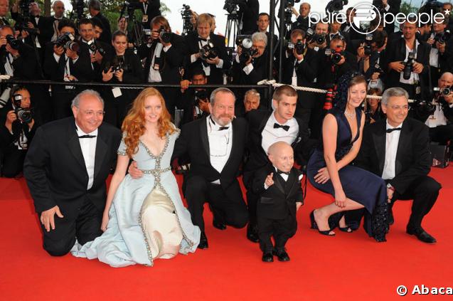 L'équipe du film L'Imaginarium du docteur Parnassus présenté hors-compétition au 62e Festival de Cannes le 22 mai 2009 : Lily Cole, Terry Gilliam, Andrew Garfield, Michael Dana et Verne Troyer
