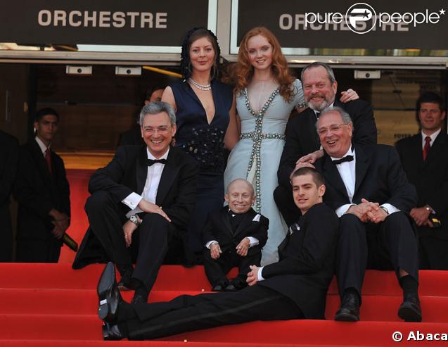 L'équipe du film L'Imaginarium du docteur Parnassus présenté hors-compétition au 62e Festival de Cannes le 22 mai 2009 : Lily Cole, Terry Gilliam, Andrew Garfield, Amy Gilliam et Verne Troyer