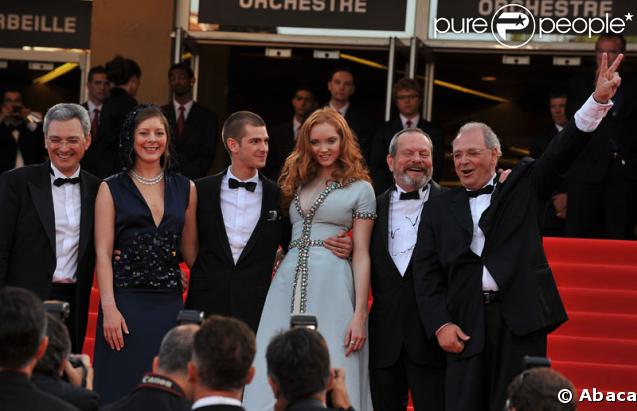 L'équipe du film L'Imaginarium du docteur Parnassus présenté hors-compétition au 62e Festival de Cannes le 22 mai 2009 : Lily Cole, Terry Gilliam, Andrew Garfield, Amy Gilliam et Verne Troyer