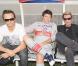 David Hallyday, Patrick Bruel et Johnny, lors du match de football en faveur de deux associations humanitaires (et de ses 66 ans), au Parc des Princes, le 14 juin 2009 !