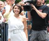 Dannii Minogue à Manchester pour la deuxième journée d'auditions de l'émission X Factor, le 4 juillet 2009