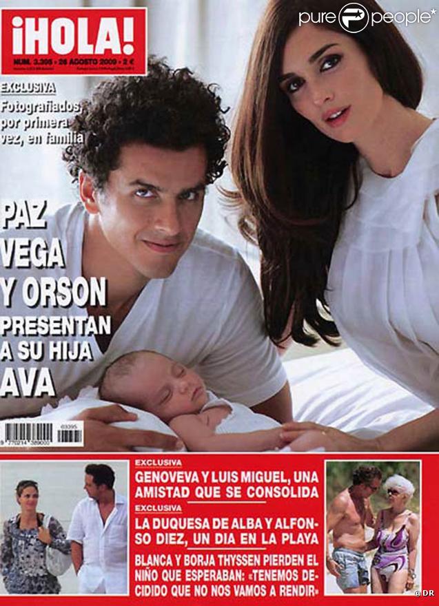 La très belle Paz Vega... avec son adorable Ava et son mari Orson Salazar en couverture de  Hola  !