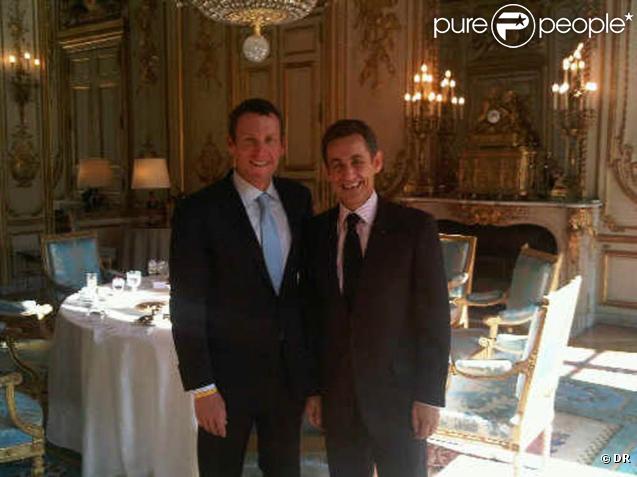 Lance Armstrong et Nicolas Sarkozy à l'Elysée, à Paris, le 14 octobre 2009 !
