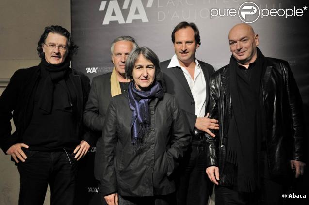 Soirée en l'honneur de la renaissance de la revue L'Architecture d'Aujourd'hui, le 5 novembre 2009 au Grand Palais : Anne Lacaton, Jean-Philippe Vassal, Alexandre Allard, Francois Fontes et Jean Nouvel 