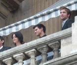 Kristen Stewart, Robert Pattinson, et Taylor Lautner à l'hôtel de Crillon à paris pour le photocall de Twilight, le 10 novembre 2009