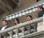 Kristen Stewart, Robert Pattinson, et Taylor Lautner à l'hôtel de Crillon à paris pour le photocall de Twilight, le 10 novembre 2009