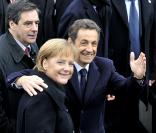 Nicolas Sarkozy, Angela Merkel et François Fillon - 11 novembre 2009 à l'Arc de Triomphe (Paris)