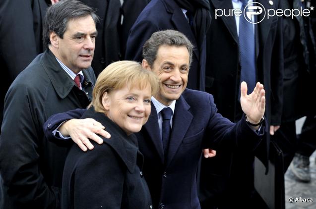 Nicolas Sarkozy, Angela Merkel et François Fillon - 11 novembre 2009 à l'Arc de Triomphe (Paris)