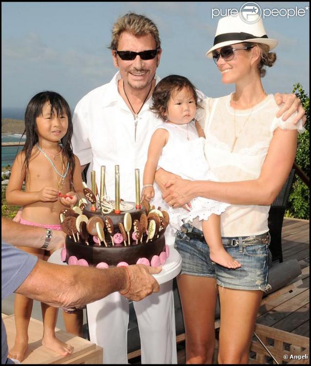 Johnny Hallyday avec Laeticia et leurs filles Jade et Joy 