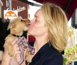 Amber Valletta fait des calîns et des bisous à son petit Woofy durant une promenade à Beverly Hills le 15 décembre 2009