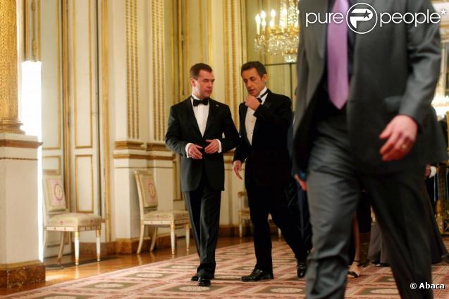 Nicolas Sarkozy et Dmitri Medvedev au prestigieux dîner d'Etat, à l'Elysée. 02/03/2010