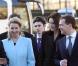 Carla, Nicolas Sarkozy, Dmitri Medvedev et son épouse arrivent au musée du Louvre. 02/03/2010