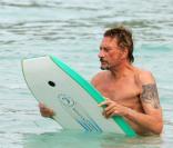 Johnny Hallyday en vacances à St Barth en février 2006 avec Jade et Laeticia
