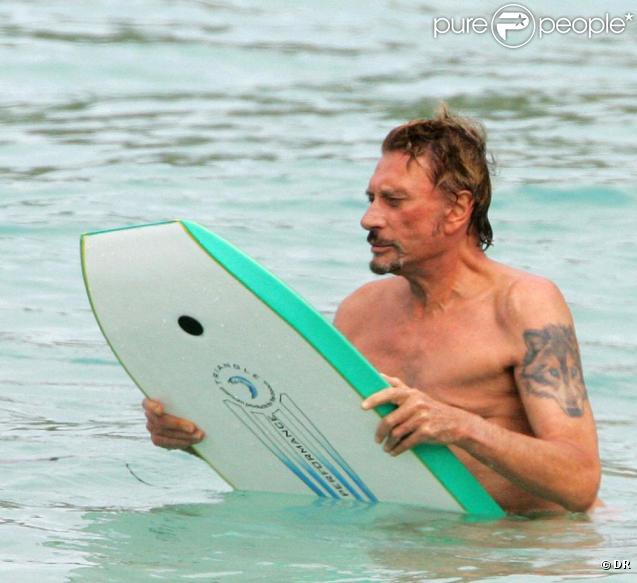 Johnny Hallyday en vacances à St Barth en février 2006 avec Jade et Laeticia