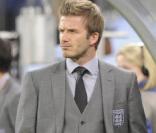 David Beckham assistait, renfrogné, au match nul de l\'équipe d\'Angleterre face à l\'Algérie en Coupe du monde, le 18 juin 2010.