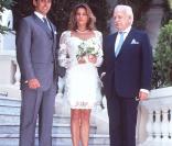 Stéphanie de Monaco avec son père et son mari Daniel Ducruet, le 3 juillet 1995<br />