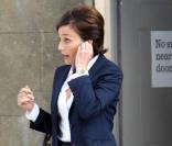 Kristin Scott Thomas sur le tournage de Salmon Fishing in the Yemen à Londres le 18 août 2010 