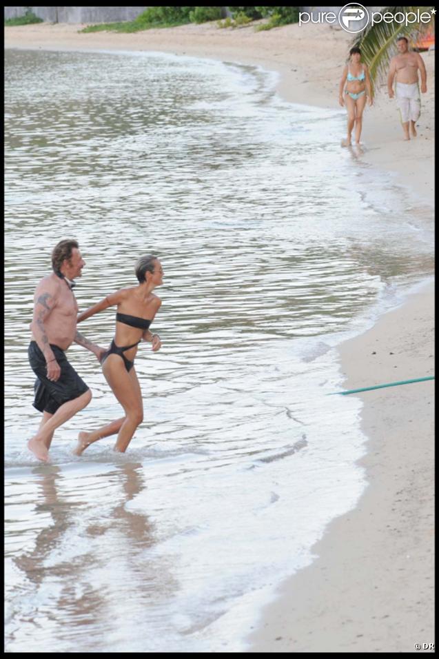 Johnny et Laeticia Hallyday à Saint-Barthélemy, août 2010