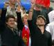 Marc Lavoine et Pascal Obispo, à l'occasion du match France-Biélorussie, au Stade de France, à Saint-Denis, le 3 septembre 2010.