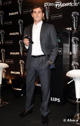Iker Casillas à Madrid pour le lancement du nouveau rasoir Philips, le 23/09/10