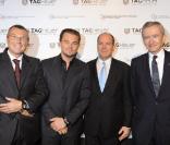 Jean-Christophe Babin, Leonardo DiCaprio, Albert de Monaco et Bernard Arnault lors de la célébration des 150 ans de la marque Tag Heuer à Paris le 29 septembre 2010