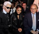 Karl Lagerfeld, Janet Jackson et Diego Della Valle lors de la présentation de la collection Capsule Printemps-été 2011 Hogan by Karl Lagerfeld le 2 octobre 2010 à Paris