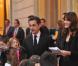 Nicolas Sarkozy et Carla Bruni lors du Noël de l'Elysée le 15 décembre 2010 au Palais présidentiel