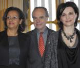 La conférence de presse du Printemps des poètes, avec la présence de Juliette Binoche, marraine du festival, Marie-Luce Penchard et Frédéric Mitterrand, le 7 février 2011 à Paris