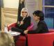 Rachida Dati et Mireille Darc le 8 mars 2011 à Paris pour une conférence débat sur les cancers féminins, lors de la journée internationale de la femme