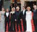 Blanca Suarez, Jan Cornet, Elena Anaya, Pedro Almodovar, Antonio Banderas, Marisa Paredes et Jean-Paul Gaultier lors de la présentation du film La Piel que Habito au festival de Cannes le 19 mai 2011