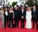 Blanca Suarez, Jan Cornet, Elena Anaya, Pedro Almodovar, Antonio Banderas, Marisa Paredes et Jean-Paul Gaultier lors de la présentation du film La Piel que Habito au festival de Cannes le 19 mai 2011