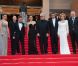 Blanca Suarez, Jan Cornet, Elena Anaya, Pedro Almodovar, Antonio Banderas, Marisa Paredes et Jean-Paul Gaultier lors de la présentation du film La Piel que Habito au festival de Cannes le 19 mai 2011