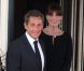 Carla-Bruni Sarkozy (enceinte) et son époux Nicolas Sarkozy sur le perron du Ciro's, à Deauville, le 26 mai 2011.