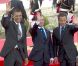 Barack Obama, Nicolas  Sarkozy et Dmitri Medvedev sur le perron du restaurant Le Ciro's, à Deauville, le 26 mai  2011.