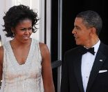 Michelle et Barack Obama à la Maison Blanche lors du dîner d\'etats organisé pour Angela Merkel, le 7 juin 2011 à Washington<br />