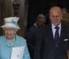 Le prince Philip, duc d'Edimbourg, et la reine Elizabeth II en compagnie du révérend David Conner à la chapelle George du Château de Windsor pour l'anniversaire du duc d'Edimbourg qui célèbre ses 90 ans le 12 juin 2011
