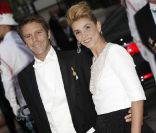 Clotilde Courau, princesse de Savoie, en noir et blanc lors du dîner organisé pour le mariage du Prince Albert avec Charlene Wittstock. Monaco, le 2 juillet 2011