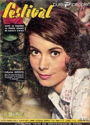Voici la première couverture de l'actrice Catherine Deneuve : à 17 ans, pour le magazine Festival. Janvier 1961.