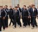 Les rugbymen du XV de France accueillis au Palais de l'Élysée à Paris le 26 octobre 2011