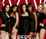 Yasmin Le Bon, Helena Christensen, Cindy Crawford, Naomi Campbell et Eva Herzigova en couverture du magazine Harper\'s Bazaar du mois de décembre 2011<br />