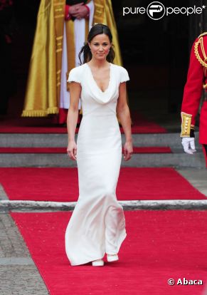 Pippa Middleton lors du mariage royal le 29 avril 2011 à Londres, portant sa superbe robe imaginée par la maison Alexander McQueen
