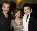François Vincentelli, Florence Pernel et Patrick Bruel lors de la générale de la pièce Quadrille, au Théâtre Édouard VII à Paris, le 12 décembre 2011