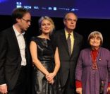 Eric Garandeau, Mélanie Laurent, Frederic Mitterrand, Agnes Varda, Michel Gondry à l'ouverture du festival Le jour le plus court, à Paris, le 20 décembre 2011.