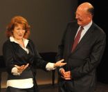 Rémy Pflimlin et Muriel Mayette lors de l'inauguration du théâtre éphémère de la Comédie Française à Paris, le 9 janvier 2012
