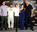 Luis Guzman, Josh Hutcherson, Vanessa Hudgens et Dwayne Johnson lors de l'avant-première de Voyage au centre de la Terre 2, à Mexico le 27 janvier 2012