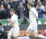 Vincent Clerc et Aurélien Rougerie lors du match face à l'Italie lors du Tournoi des VI Nations le 4 février 2012 à Saint-Denis