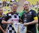 Albert de Monaco, la princesse Charlène et Michael Schumacher le 22 mai 2012 à Monaco pour un match de charité organisé au profit de l'association de la princesse Charlène