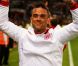 Robbie Williams savoure la victoire de son équipe, 3 à 1, face au Reste Du Monde à Old Trafford. Manchester, le 27 mai 2012.