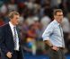 Laurent Blanc et le sélectionneur anglais Roy Hodgson lors du match de l'Euro entre la France et l'Angleterre (1-1) qui s'est déroulé le 11 juin 2012 à Donetsk en Ukraine