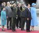 Cérémonie de bienvenue pour la visite officielle du président de la République populaire de Chine Hu Jintao et son épouse Liu Yongqing sur le tarmac de l'aéroport Kastrup de Copenhague, le 14 juin 2012.